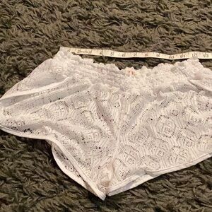 OP White Lace swim, cover-up see-through mesh, crochet style Shorts